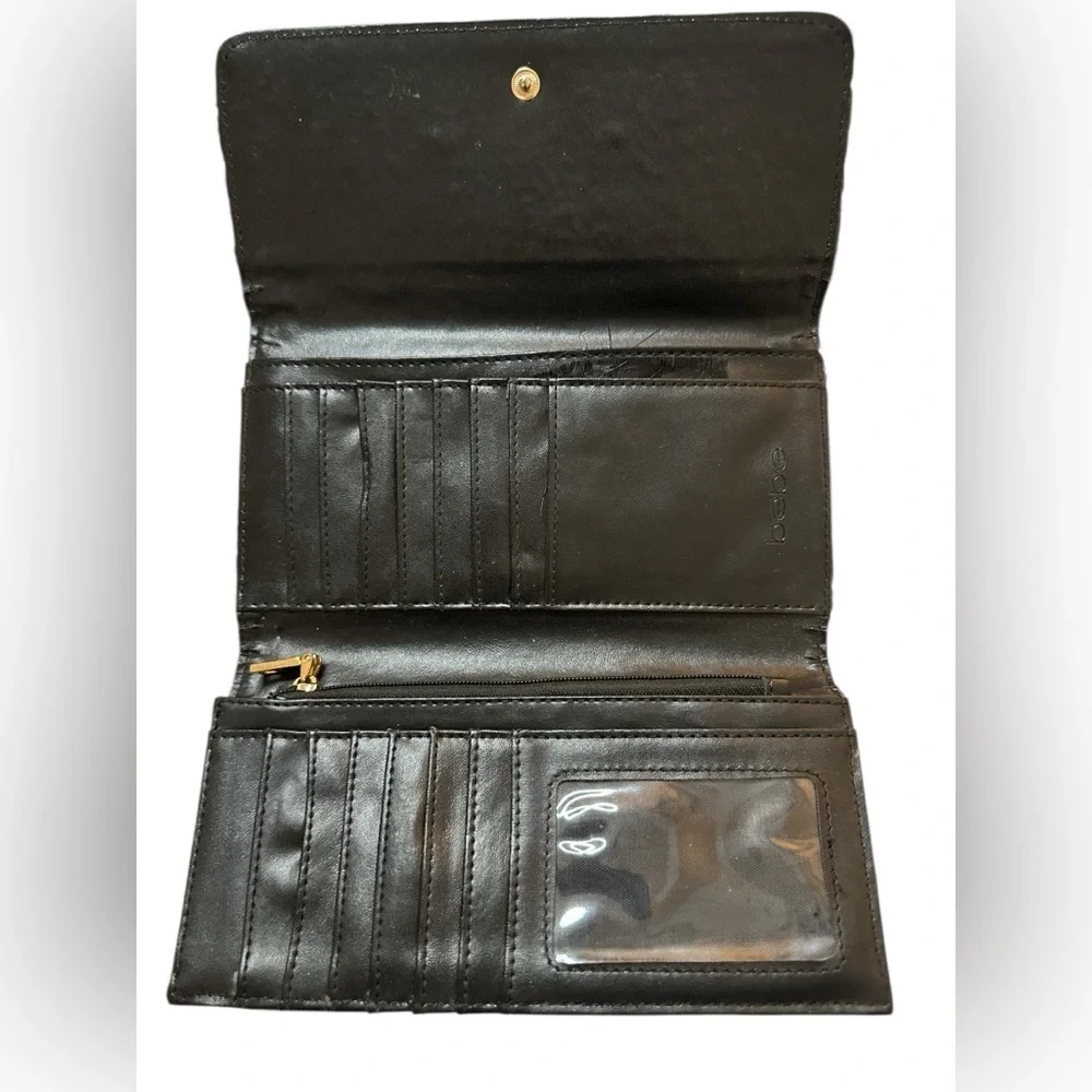 Bebe Black Logo Embossed Faux Leather Wallet